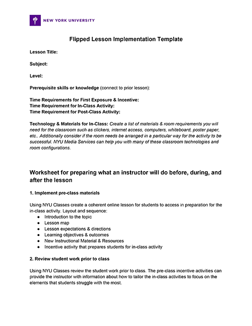 Flipped Lesson Implementation Template