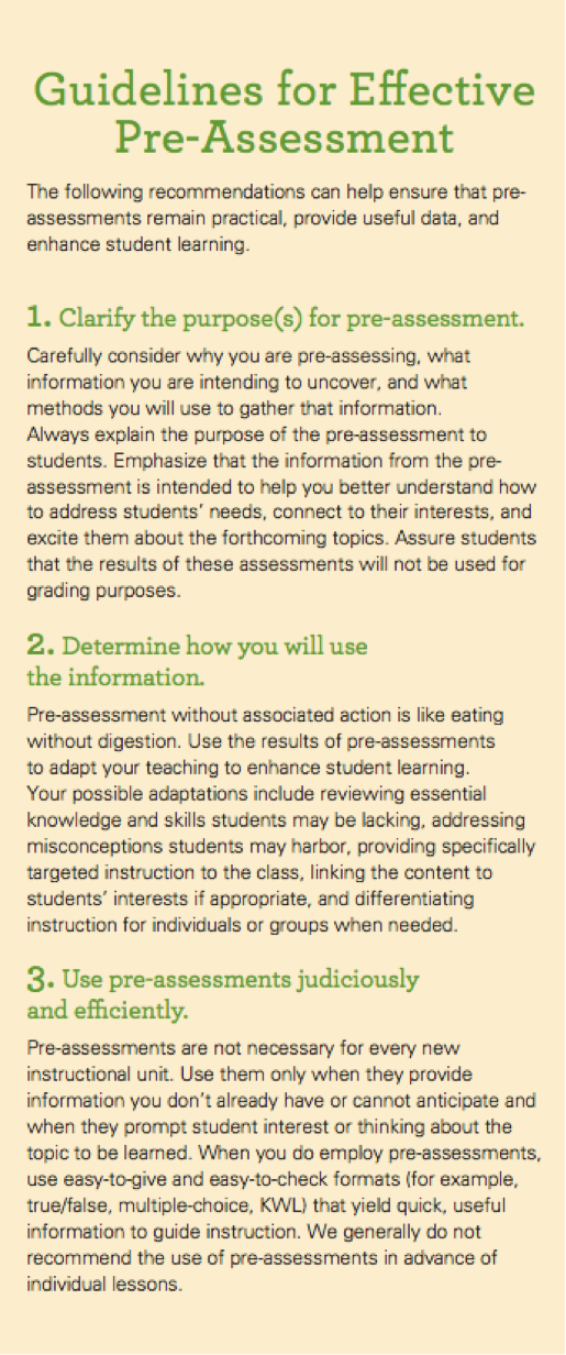 Guidelines for Effective Pre-Assessment