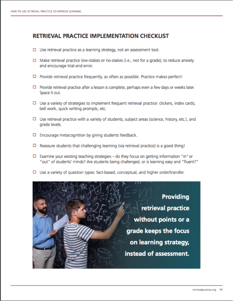 Retrieval Practice Implementation Checklist