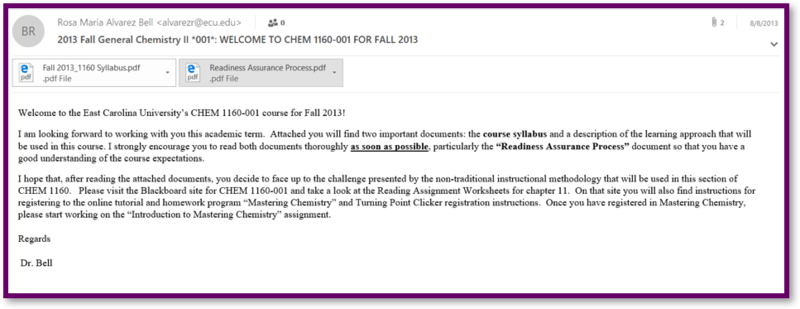 Email introducing TBL to students