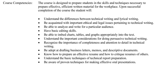 Course Competencies example