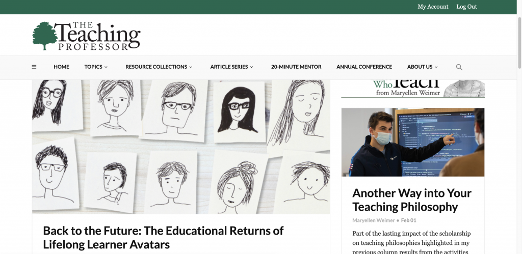 Screenshot of "The Teaching Professor" website